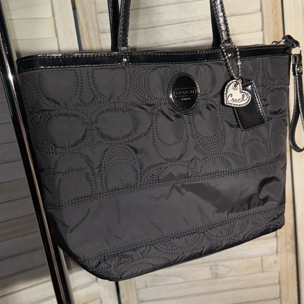 Coach Madison Quilted Nylon Tote Black Patent Trim with Two Hangtags - Picture 6 of 10